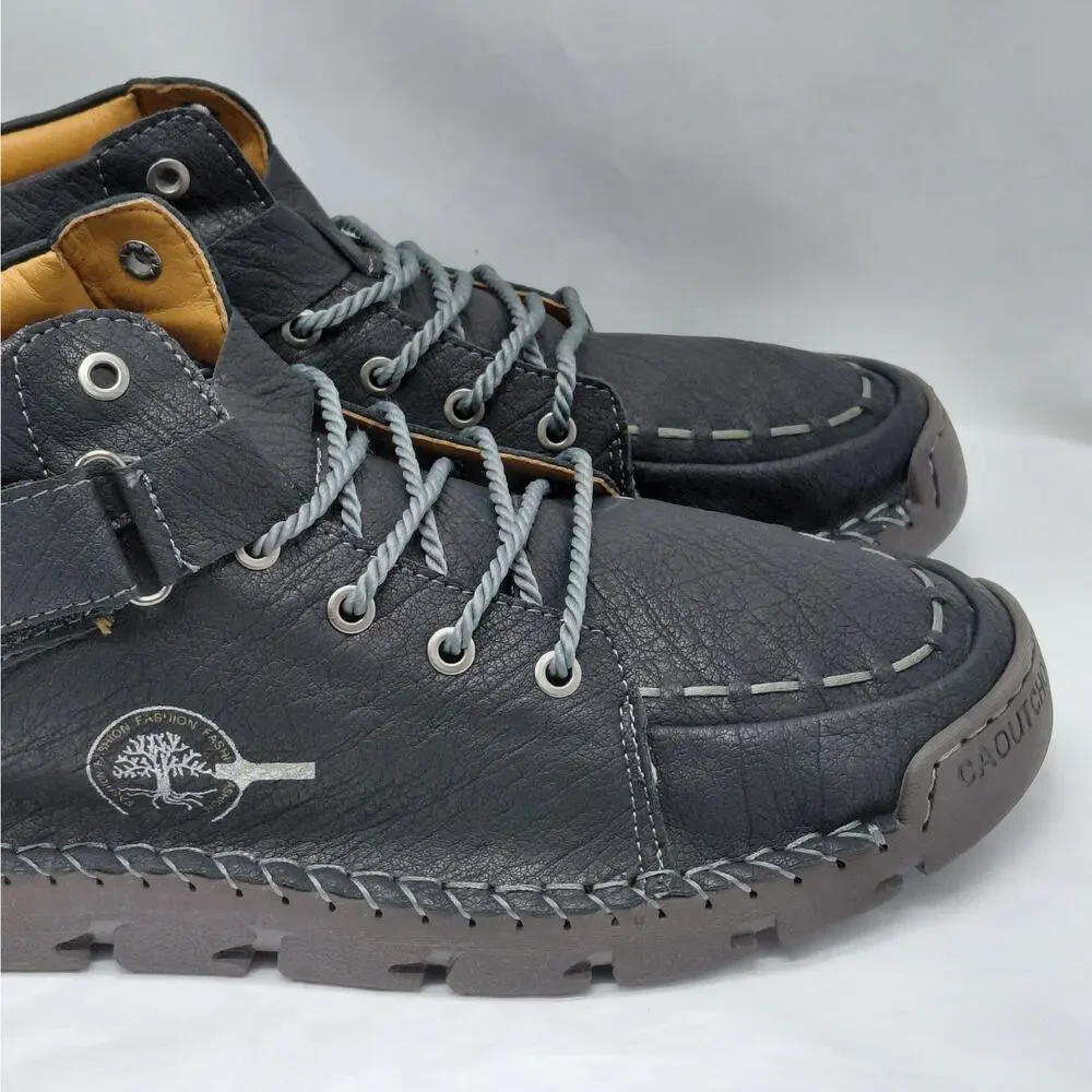 Gracosy Men’s Black Faux Leather Work Boots Fleece Lined Shoes Size 47(US 12)